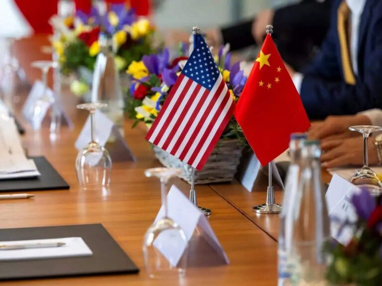 China and american flags on table