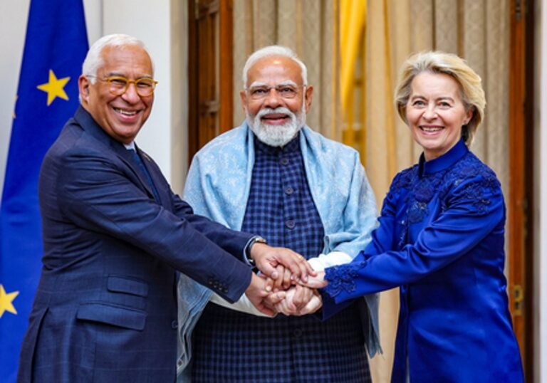 Modi shaking hands with european union representatives