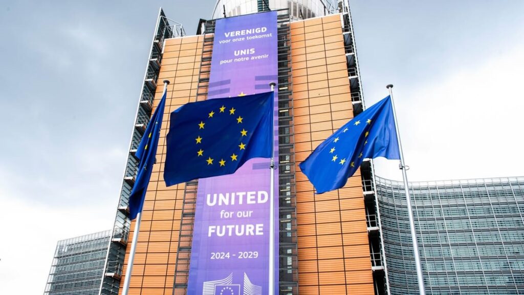 Building with european union flags