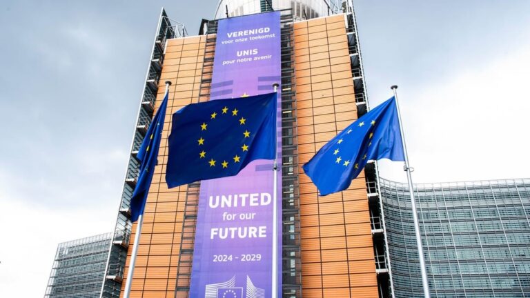 Building with european union flags